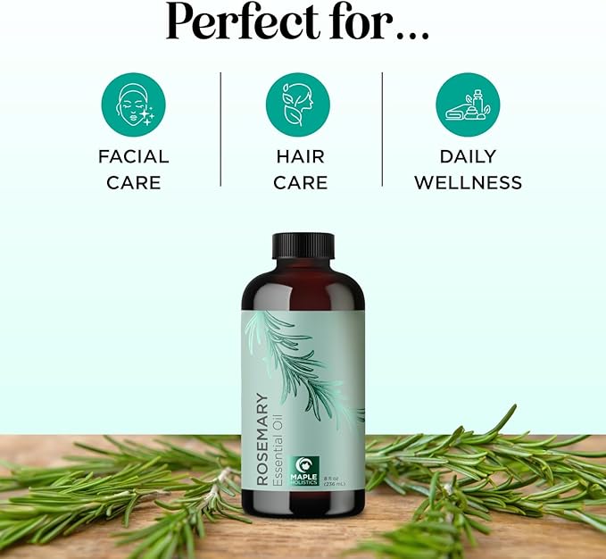Pure Rosemary Essential Oil Bulk Size - Undiluted Rosemary Oil for Hair Skin and Nails and Refreshing Aromatherapy Oil for Diffusers - Cleansing Rosemary Essential Oil for Dry Scalp Care 8oz