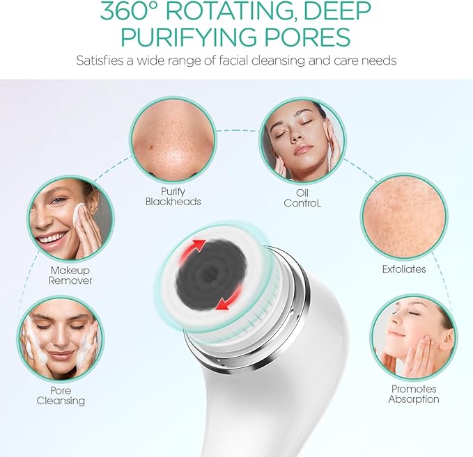 VOYOR Facial Cleansing Brush Electric for Deep Skin Cleansing Face Scrubber Rechargeable for Exfoliating and Removing Blackhead Spin Face Brush for Massaging, Remove Makeup Facial Brush FB101