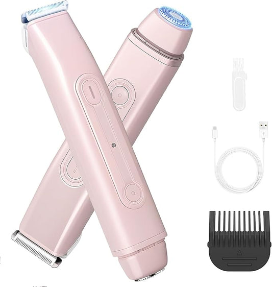 Bikini Trimmer Electric Razors for Women, 2-in-1 Dual-Head Cordless Body Hair Trimmer Facial Hair Removal for Face Lip Chin Pubic Underarm Legs, IPX6 Waterproof, Gifts for Women
