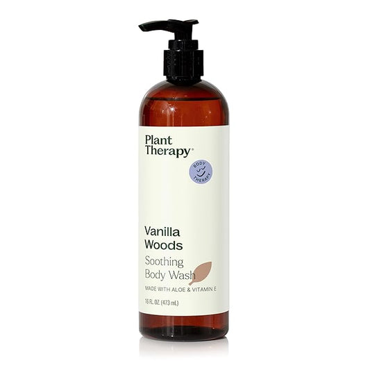 Plant Therapy Vanilla Woods Natural Body Wash 16 oz For all Skin Types, Sulfate Free Body Wash, For Men or Women, Sophisticated Sweet & Woody Scent, Lush, Hydrating Lather, Cleanses & Soothes Skin