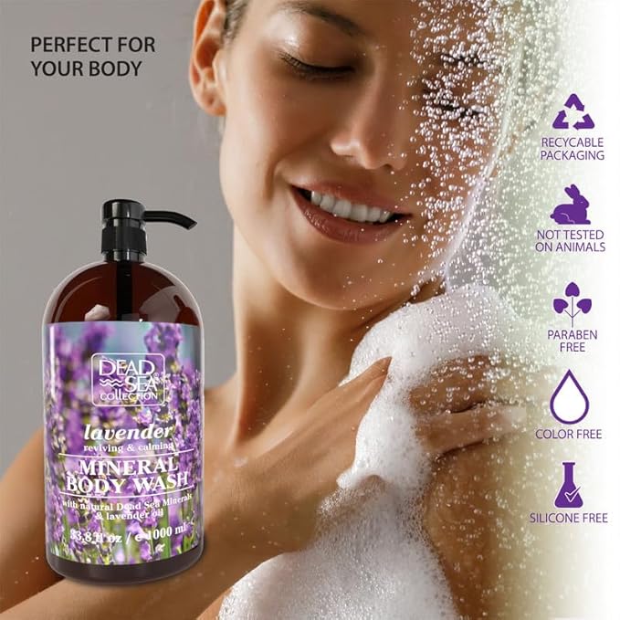 Dead Sea Collection Lavender Body Wash – Hydrating Shower Gel with Dead Sea Minerals & Lavender Oil – Scented Body Wash for Dry & Sensitive Skin – For Women & Men – Pack of 2 (67.6 fl oz)