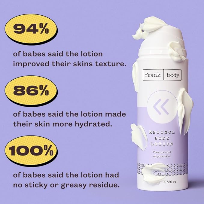 frank body Retinol Body Lotion | Anti-Aging Body Moisturizer | Retinol, Peptides & Berry Extracts | Reduces Fine Lines, Evens Skin Tone | Berry Scent | 140ml/4.73fl oz