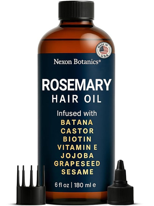 Nexon Botanics Rosemary Oil for Hair Growth 6 fl oz - Natural Scalp and Hair Oil with Batana, Castor, Biotin, Vitamin E, Grapeseed, Jojoba, Sesame - Aceite de Romero y Batana