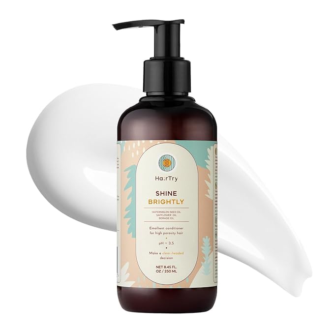 HairTry - Shine Brightly Emollient Conditioner for High-Porosity Hair – Nourishing Watermelon Seed Oil – Rejuvenating Borage Seed Oil – Net 5.88 Fl. Oz/ 250 ml