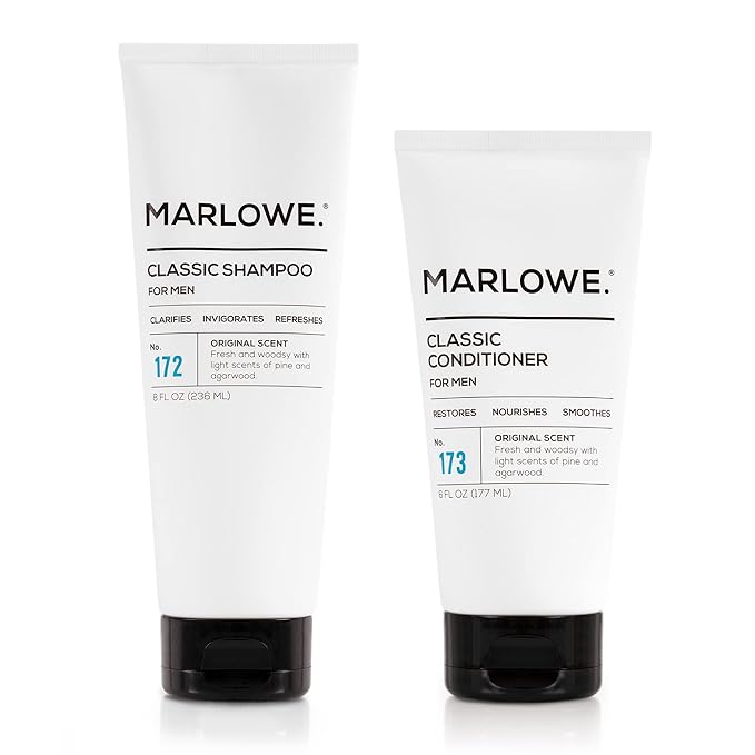 MARLOWE. Men's Shampoo and Conditioner Set, No. 172 Shampoo 8 oz & No. 173 Conditioner 6 oz, Moisturizing Argan & Coconut, Fresh Woodsy Scent, All Hair Types