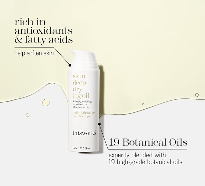 This Works Skin Deep Dry Leg Oil – 100% Natural Body Oil Moisturizer with 13 Essential Oils & 6 Cold-Pressed Plant Oils, Hydrates & Nourishes Dry Skin, 5 oz / 150ml