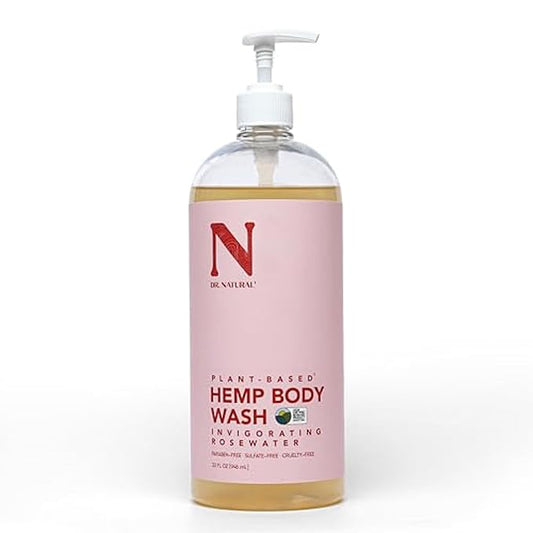 Dr. Natural Hemp Body Wash - Natural for Sensitive Skin - Moisturizing - Anti-Aging and Acne Reduction - Rose Water - 32 oz..