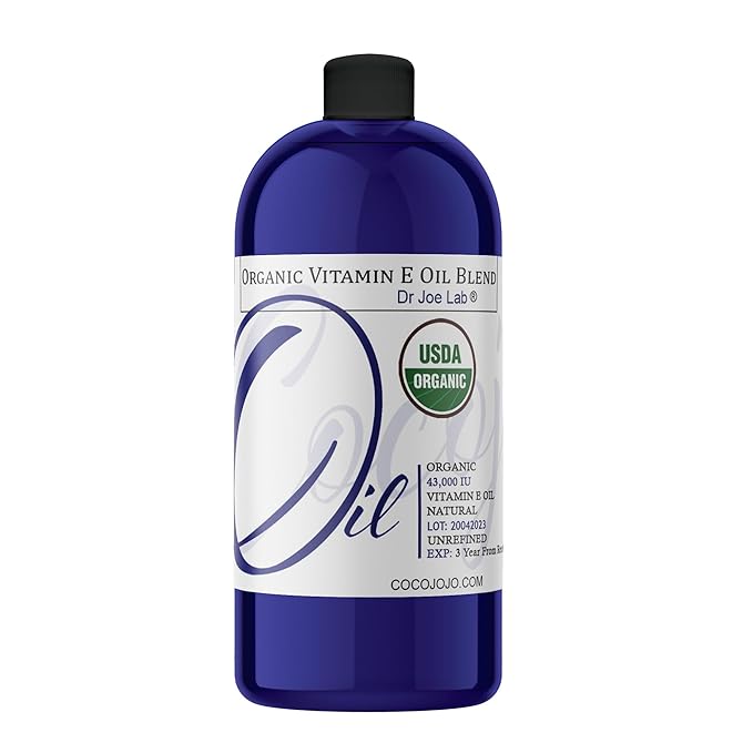Dr Joe Lab Organic Vitamin E Oil 43,000 IU for Skin, Vitamin E Oil for Hair, Face, Liquid Body Oil, Pure Natural Cold Pressed Unrefined, Moisturizes & Nourishes, Non-GMO - 32 Oz