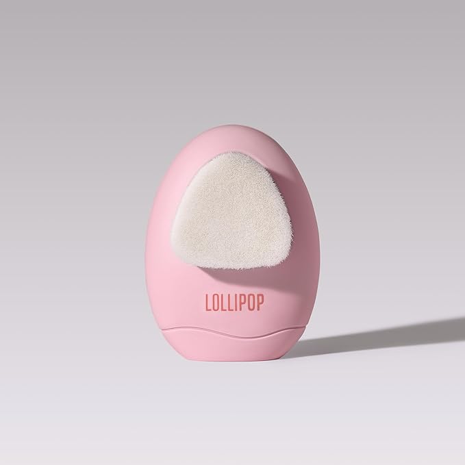 LOLLIPOP Dual-Sided Facial Cleansing Brush | Palm Size Silicone Face Exfoliator and Soft Fiber Cleanser | Manual Face Scrubber for Pores, Makeup Removal, Blackhead and Skincare Routine, Bubblegum