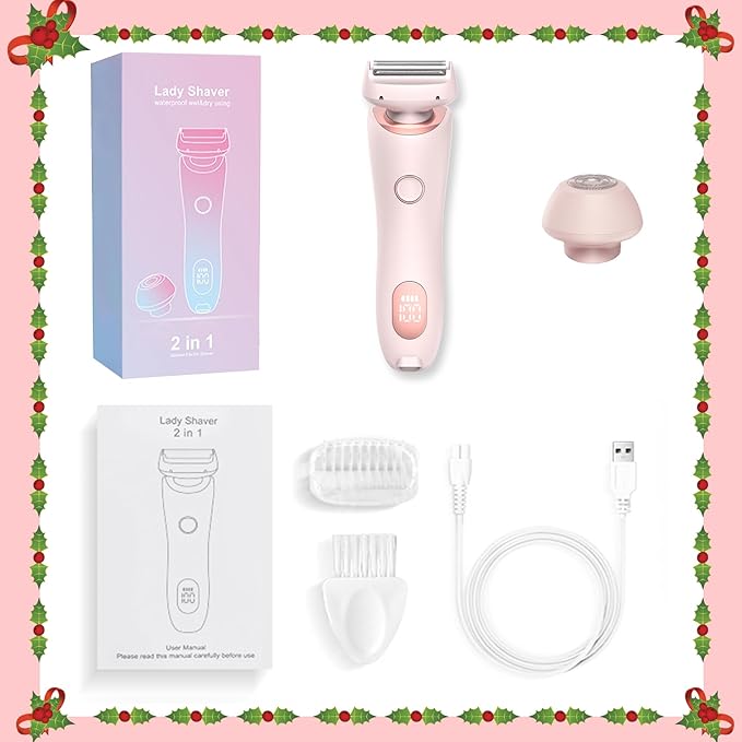 Livora Electric Shaver for Women, 2 in 1 Wet & Dry Bikini Trimmer with 2 Removable Heads, The Glide Pro 3.0 Razor, Painless Hair Removal for Bikini, Legs, Underarms, Body (Pink)