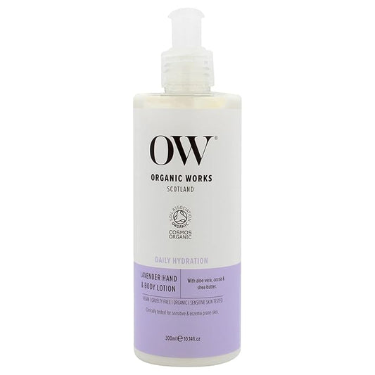 Organic Works Daily Hydration Hand and Body Lotion - Enriched with Vitamin E, Cocoa Butter Lotion for Skin Hydration - Lavender - 10.14 oz