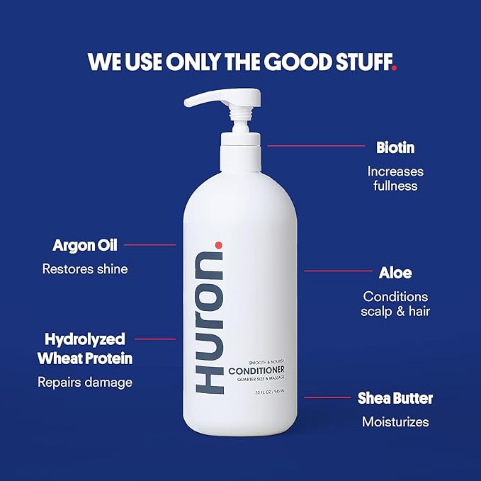 Huron Jumbo Shower Kit - Shampoo, Conditioner, & Body Wash For Men - Citrus + Eucalyptus Scent - Hydrating & Nourishing Men’s Shampoo & Conditioner (30.3 Oz Each)