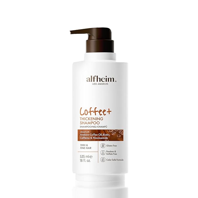 Alfheim Coffee+ Thickening Shampoo | Caffeine, Biotin & Niacinamide for Hair Growth & Strength | Volumizing & Hydrating Formula for Thinning & Fine Hair | Sulfate-Free, Color-Safe -18oz