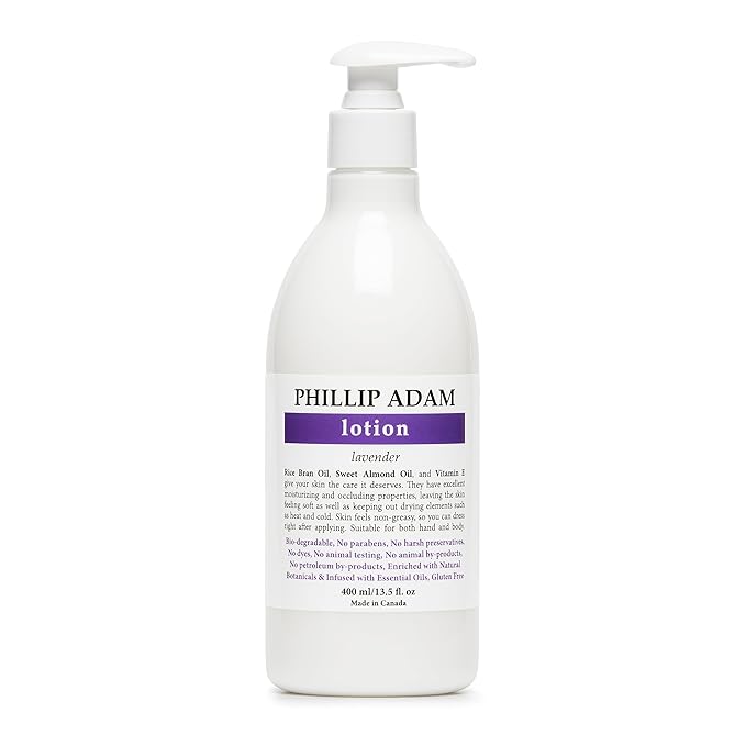 Phillip Adam Lavender Hand and Body Lotion - Moisturizing and Fast Absorbing - With Rice Bran Oil and Sweet Almond Oil - 13.5 Fl Oz
