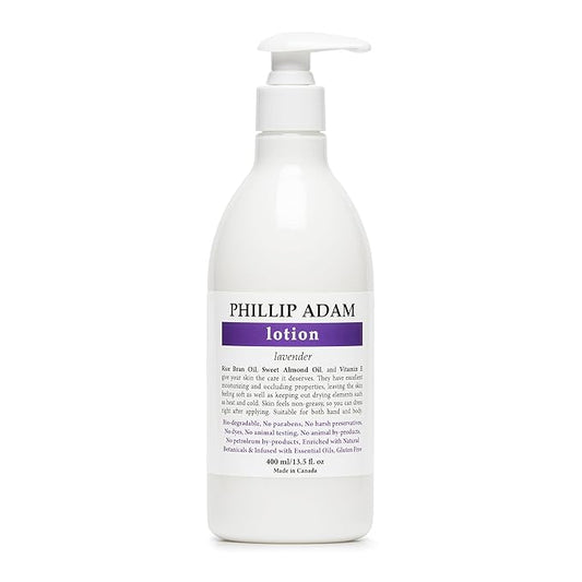 Phillip Adam Lavender Hand and Body Lotion - Moisturizing and Fast Absorbing - With Rice Bran Oil and Sweet Almond Oil - 13.5 Fl Oz