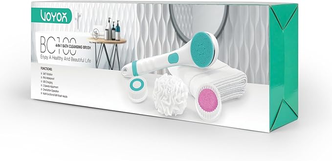 VOYOR Electric Silicone Body Scrubber, Back Scrubber for Shower, Waterproof Long Handle Body Brush, Rechargeable Power Bath Brush for Cleansing, Exfoliating, Massaging Skin BC100 (Blue)