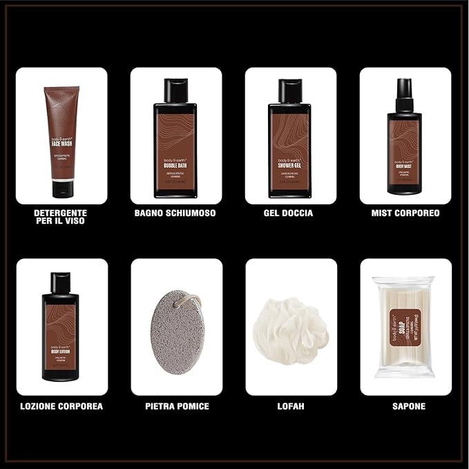 Bath and Body Gift Baskets for Men Body & Earth Sandalwood Mens Bath Set with Body Lotion, Face Wash, Shower Gel, Bubble Bath, Loofah & More, Gift Set for Men,regalos para hombre,Christmas Gifts