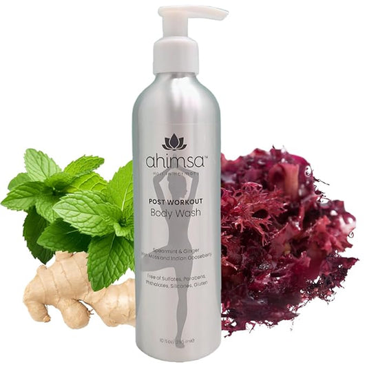 Ahimsa Irish Moss Body Wash – Hydrating & Antioxidant-Rich for Glowing Skin, Vegan, Sulfate-Free, Eco-Friendly, Yoga-Inspired Spearmint & Ginger, Gentle 10oz