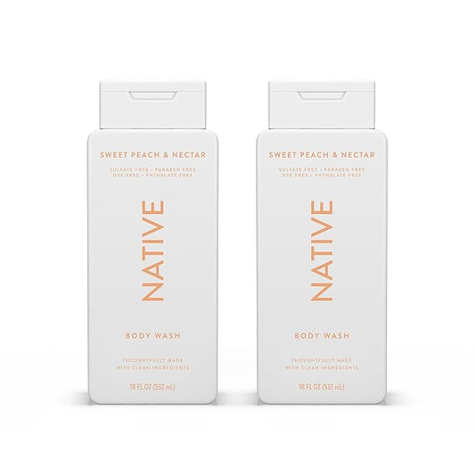Native Body Wash Contains Naturally Derived Ingredients | For Women & Men, Sulfate, Paraben, & Dye Free Leaving Skin Soft and Hydrating | Sweet Peach & Nectar 18 oz - 2 Pk