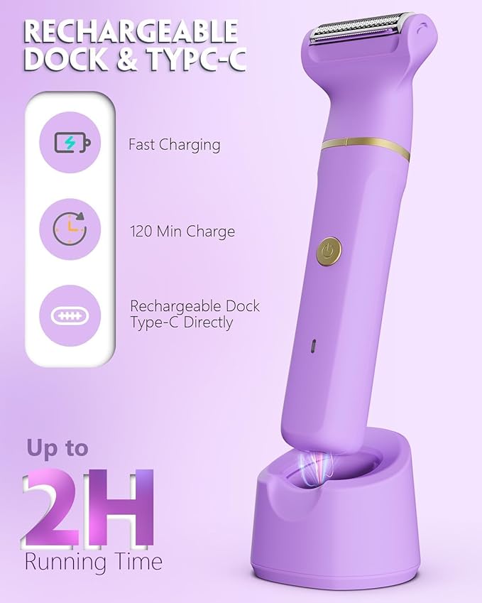 Bikini Trimmer for Women - Tiovara Cordless Electric Razors, Painless Electric Shaver IPX7 Waterproof Pubic Hair Removal with USB Charge Dock for Bikini Underarm Leg Arm Body Face Silk Skin