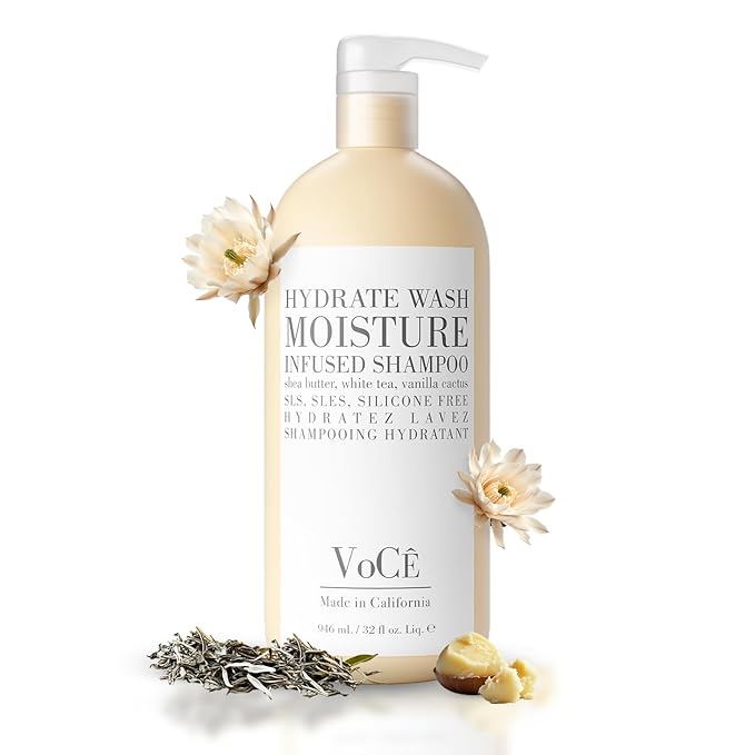 VoCÊ Natural Hydrating Shampoo for Dry, Frizzy Hair | Moisture-Infused Vegan Shampoo for Normal to Thick Hair - Non-Toxic, Cruelty-Free with Shea Butter, White Tea, Vanilla Cactus (32 oz | 946 ml)