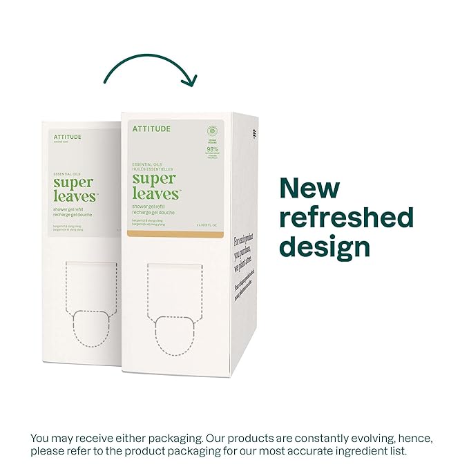 ATTITUDE Body Wash with Essential Oils, EWG Verified Shower Gel, Dermatologically Tested, Plant and Mineral-Based, Vegan Personal Care, Bergamot and Ylang Ylang, Bulk Refill, 67.62 Fl Oz