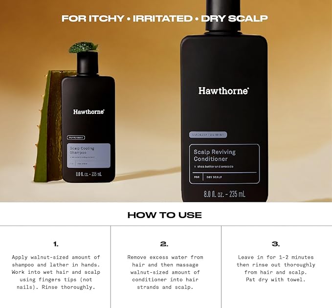 Hawthorne Men's Cooling Shampoo and Reviving Conditioner Set for Dry and Itchy Scalp - Sulfate Free, Paraben Free - 8 Fl Oz Each