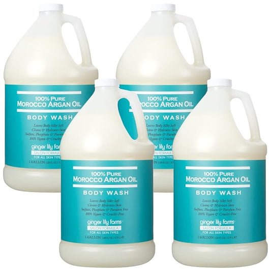 Ginger Lily Farms Salon Formula 100% Pure Morocco Argan Oil Body Wash for All Skin Types, 100% Vegan & Cruelty-Free, 1 Gallon Refill (Pack of 4)