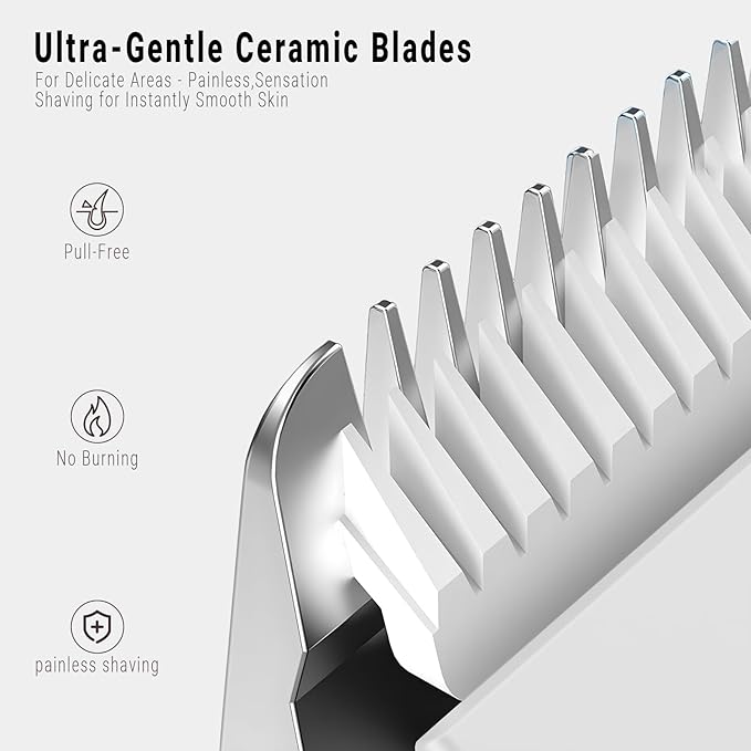 2-in-1 Bikini Trimmer for Women, Bikini Shaver with Dual Heads, Painless Body and Facial Hair Removal, Rechargeable Cordless Electric Razors for Face Chin Pubic Underarm Legs, IPX7 Waterproof, White