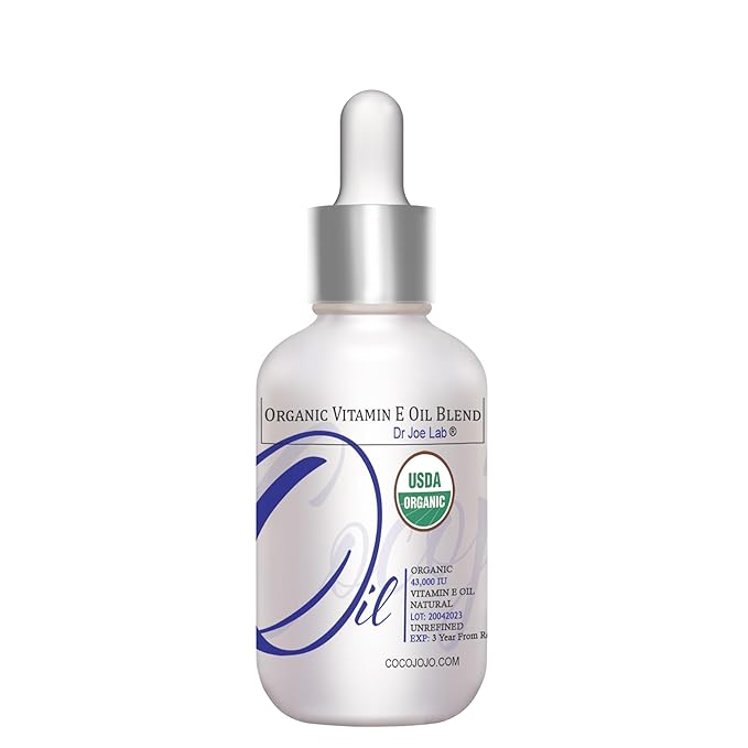 Dr Joe Lab Organic Vitamin E Oil for Skin, Liquid Vitamin E Oil for Hair, Face, Body Oil, Pure Natural Cold Pressed Unrefined, Moisturizes & Nourishes, Non GMO - 1 Oz