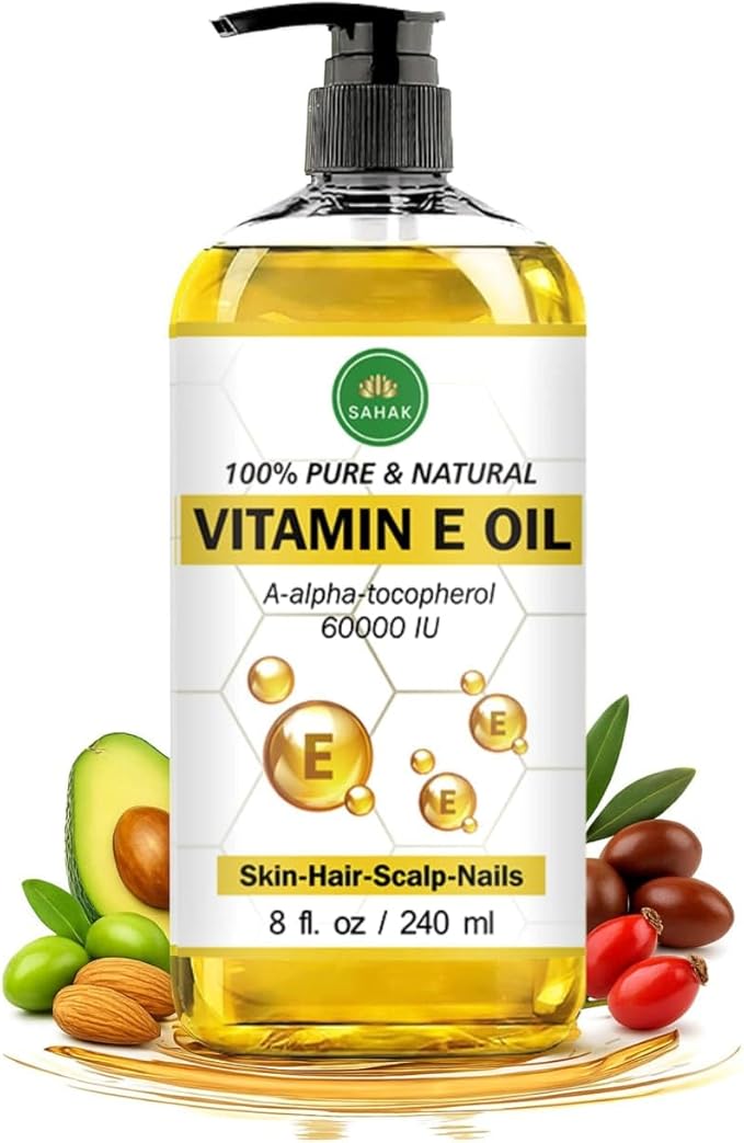 Vitamin E Oil 60,000 IU – Organic & Pure E-Oil Blend for Skin, Hair & Nails | Natural Body Oil with Vitamin E for Stretch Marks, Scars & Face Moisturizing – 100% Liquid Vitamin E Skin Care