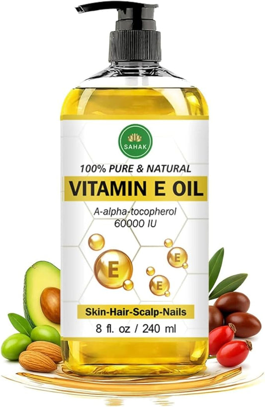 Vitamin E Oil 60,000 IU – Organic & Pure E-Oil Blend for Skin, Hair & Nails | Natural Body Oil with Vitamin E for Stretch Marks, Scars & Face Moisturizing – 100% Liquid Vitamin E Skin Care