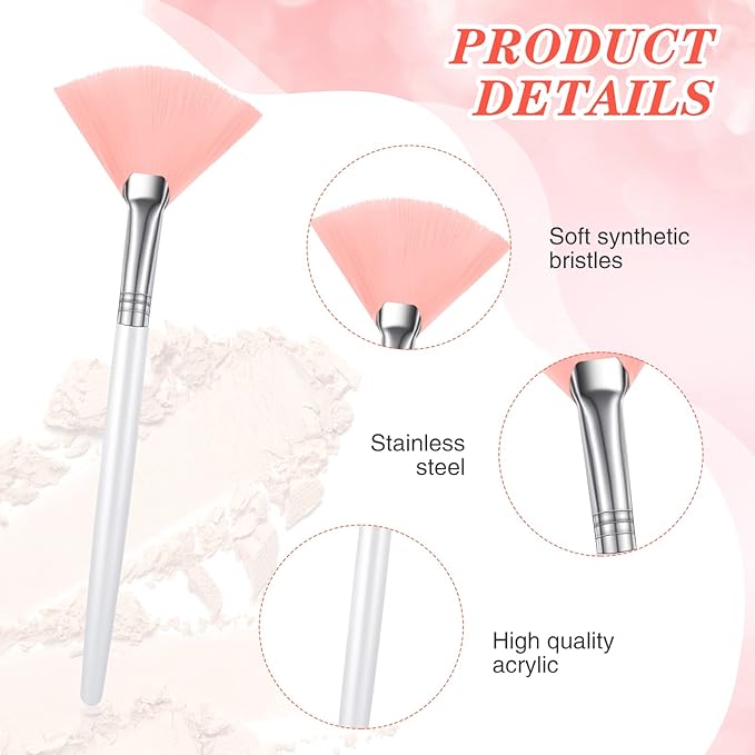 48 Pcs Fan Brushes Facial Applicator Brush Multi Use Makeup Face Mask Brush Soft Peel Brush Applicator for Women Girls Esthetician Spa Acid Mud Cream Masques Cleansing Tools, Pink, White, Orange