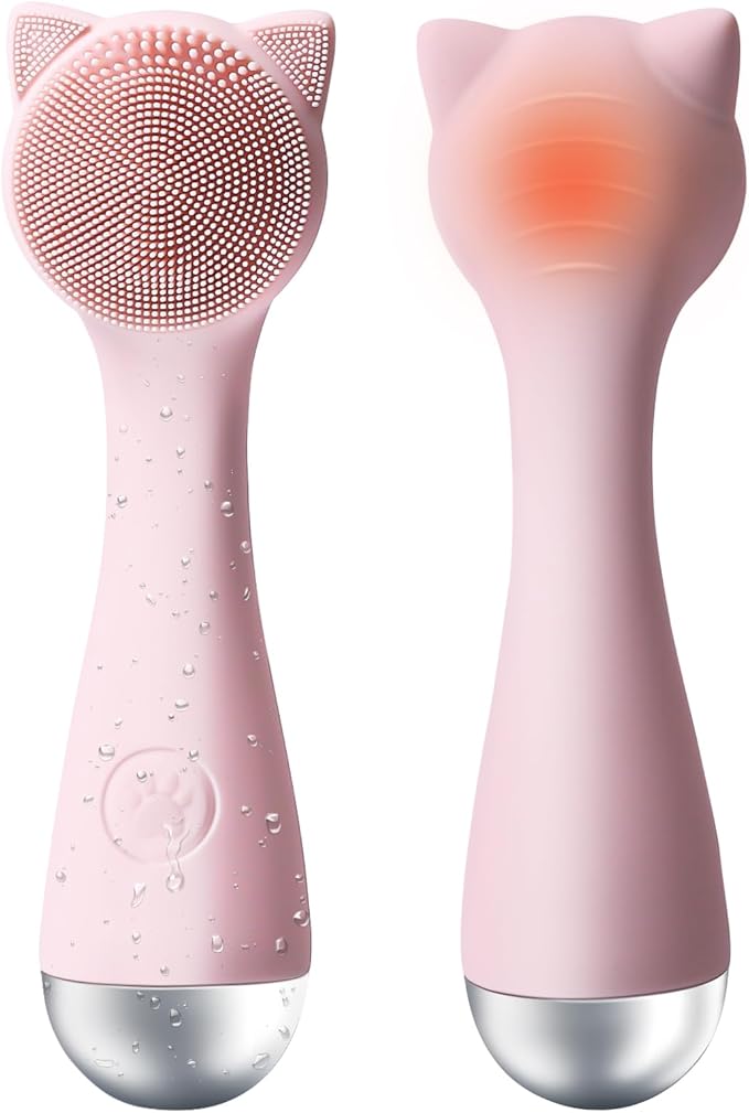 Facial Cleansing Brush, Silicone Face Scrubber Exfoliator for Men & Women, Electric Face Brush Waterproof, with 3 Speeds Adjustable for Deep Cleaning, Removing Blackhead, Face Massaging (Pink)