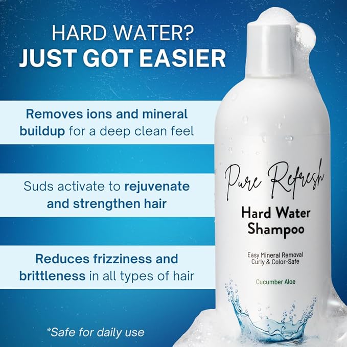 Hard Water Shampoo – Removes Mineral Buildup from Hard & Well Water – Sulfate-Free Clarifying Hair Treatment – Gentle for Men & Women – Pure Refresh Made in USA (16 oz)