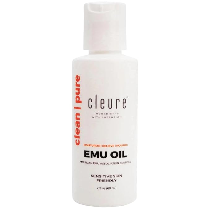 Cleure 100% Pure Emu Oil - Multi-Purpose for Dry Skin, Muscle & Joint Relief, and Nail & Hair Growth (2 Oz, Pack of 1)