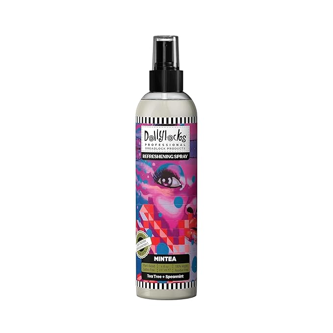 Dollylocks Refreshening Spray – Residue-Free Dreadlock & Loc Moisturizer Spray, Plant Based Deodorizer & Conditioner for Dreads, Vegan & pH-Balanced (Mintea Scent, 8oz)