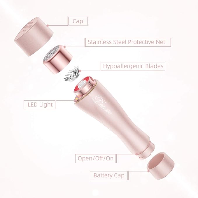 Facial Hair Remover for Women, Leuxe Painless Hair Removal Waterproof Shaver Razor with LED Light for Peach Fuzz Fine Hair Chin Cheek Upper Lip (Rose)
