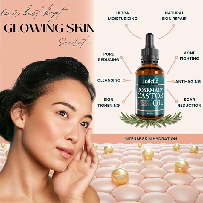 Live Fraiche Rosemary Oil for Hair Growth (2oz) with Cold Pressed Castor Oil Natural Hair Growth Oil - Rosemary and Castor Oil for Hair Growth -Strengthening Hair Oil for Damaged Hair and Hair Loss