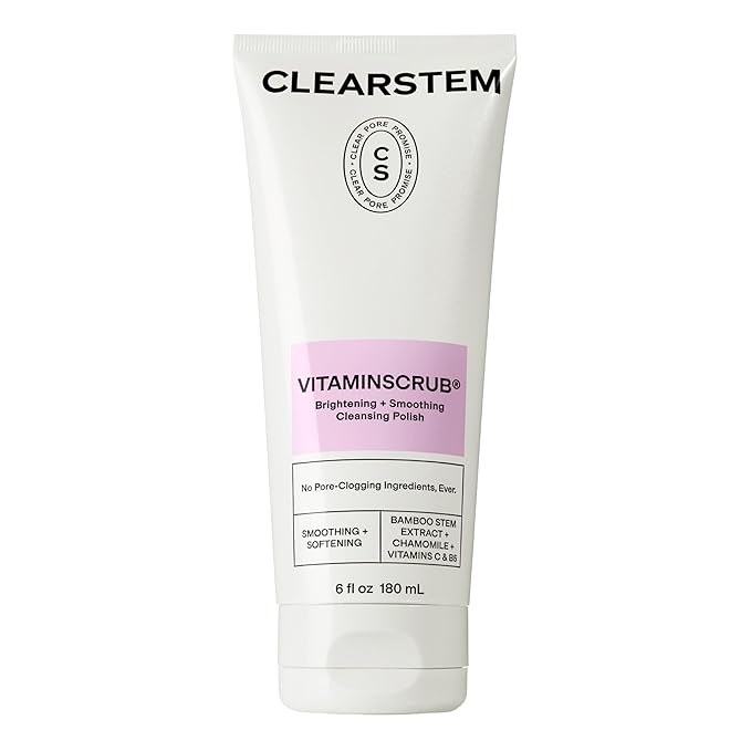 CLEARSTEM - VITAMINSCRUB - Antioxidant-Infused Scrub Cleanser - Exfoliating Face Wash + Body Scrub - Vitamin C, Hemp, Bamboo - Skin Care Products - Gluten Free, Cruelty Free - 6 fl oz / 177ml