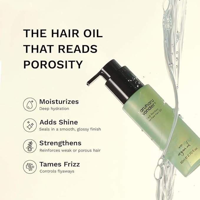 HARUHARU wonder Black Bamboo Frizz-free hair oil, Lightweight Texture with Argan Oil, Smooths Frizz, Adds Shine, Soft Finish, For All Hair Types, Styling & Finishing, 2.70 fl.oz