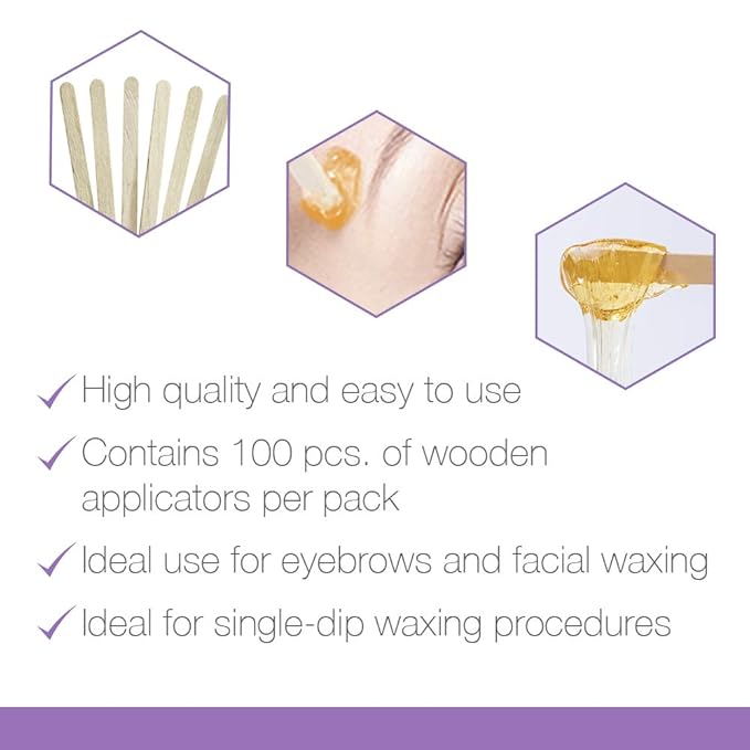 Satin Smooth Petite Wax Sticks for Hair Removal, Wax Applicator Sticks, Wooden Waxing Stick Spatulas For Eyebrow & Facial Hair Waxing 100 ct, 2 Pack