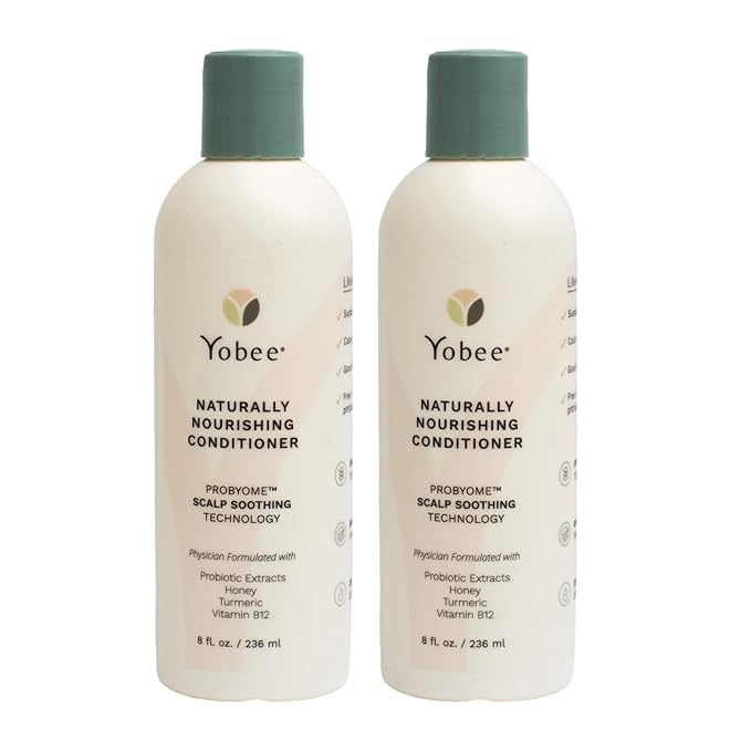 Yobee Naturally Nourishing Hair Conditioner - Dry, Itchy Scalp & Dandruff Relief - Hydrating w/Probiotic extracts, Honey, Turmeric, Vitamin B12, Coconut & Avocado Oil - Adults and Children (2)