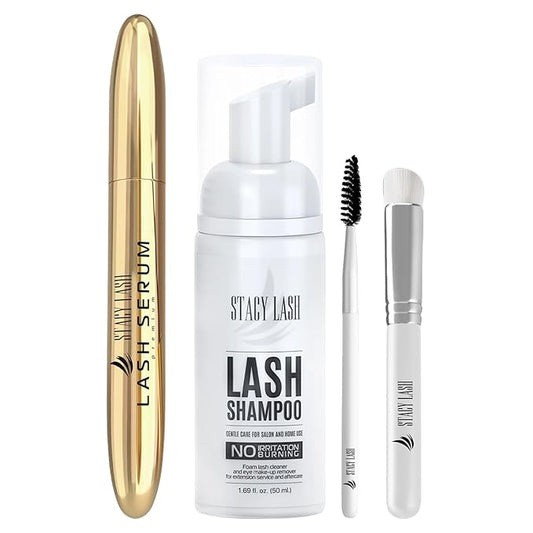 STACY LASH Lash Shampoo 50ml+ Eyelash Growth Serum Cleaning Kit of Eye Makeup Remover (Cleanser) + Brush & Eyelash Serum for Eyelash Growth and Thickness