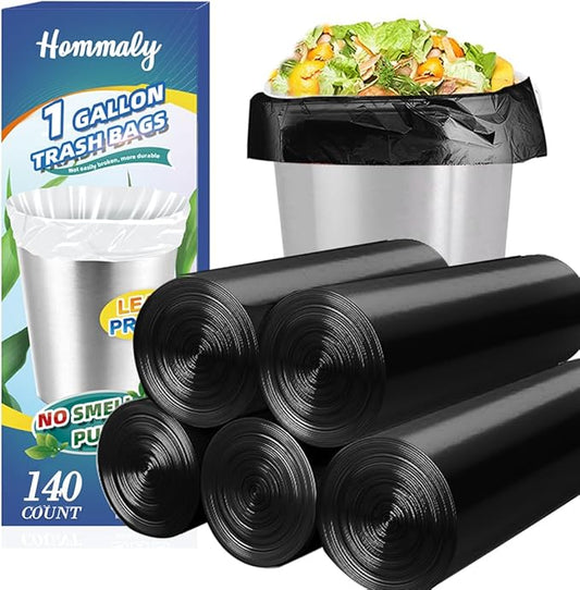 1 Gallon 140 pcs (0.8-1 Gal)Small Black Trash Bags, Strong 0.8 Gallon 1 Gallon 1.2 Gallon Garbage Bags, Bathroom Trash Can Bin Liners,Mini Bags Waste Basket Liner,Fit 3,4.5 Liter, 0.8-1 Gal(1Black140)