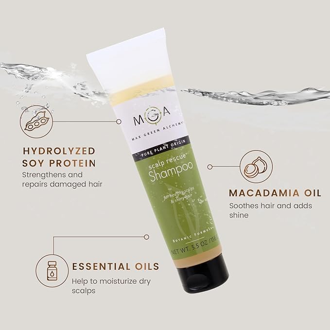 Max Green Alchemy Scalp Rescue Shampoo | No Parabens, Sulfates, PEGs or Quats. Natural Herbal Scent For All Hair Types. With Lemon Tea Tree For Healthy & Lustrous Hair. (5.5 Oz (Pack of 1))