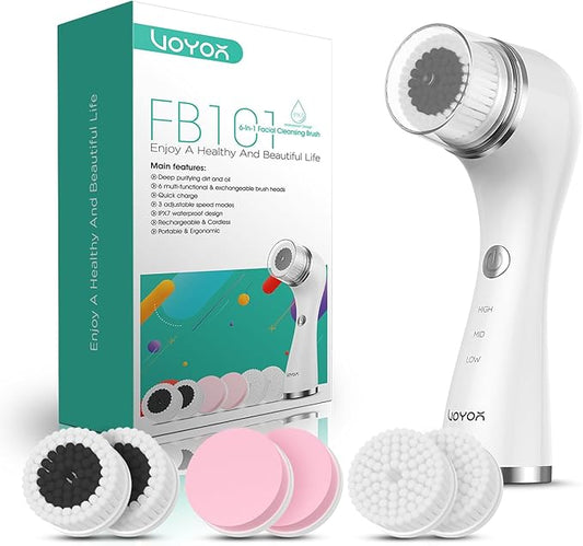 VOYOR Facial Cleansing Brush Electric for Deep Skin Cleansing Face Scrubber Rechargeable for Exfoliating and Removing Blackhead Spin Face Brush for Massaging, Remove Makeup Facial Brush FB101