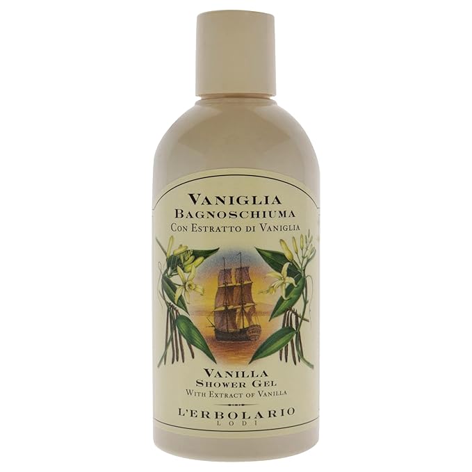 L'Erbolario Vanilla Shower Gel - Body Wash Gently Caresses and Cleanses Your Skin - Perfumed and Relaxing Body Foam - Scented Shower Gel - Refreshing and Invigorating Bath Gel - 8.4 oz