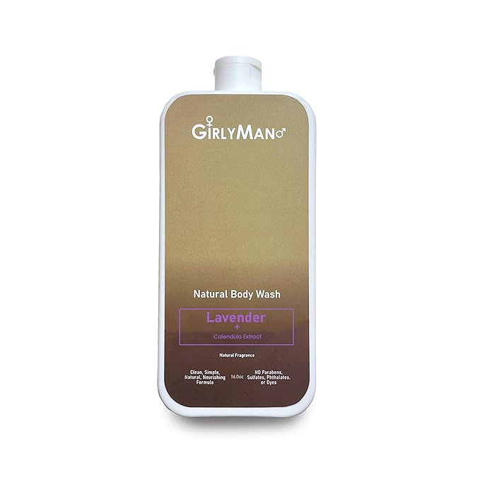 GirlyMan Natural Body Wash - Made with Olive Oil & Aloe Extract, No Artificial Fragrance, PH Balanced, Gentle Formula, Nourishing Ingredients, Family Owned (Lavender)