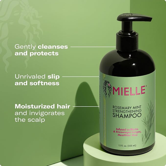 Mielle Organics Rosemary Mint Strengthening Shampoo and Conditioner Infused with Biotin, Cleanses and Helps Strengthen Weak and Brittle Hair, 12 Ounces